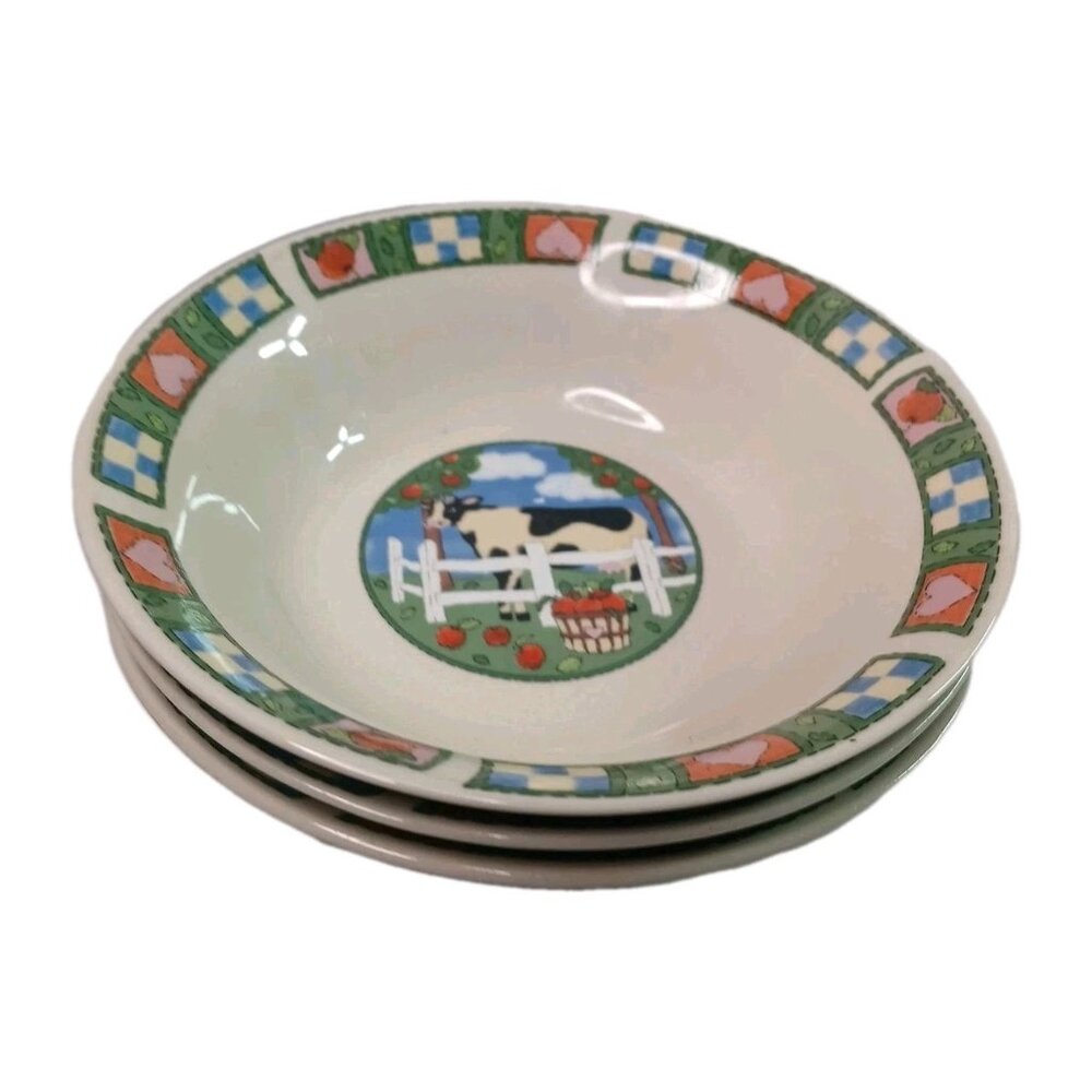 Gibson Designs Barnyard 3 Coupe Cereal Soup Bowls Stoneware Vintage 1990s